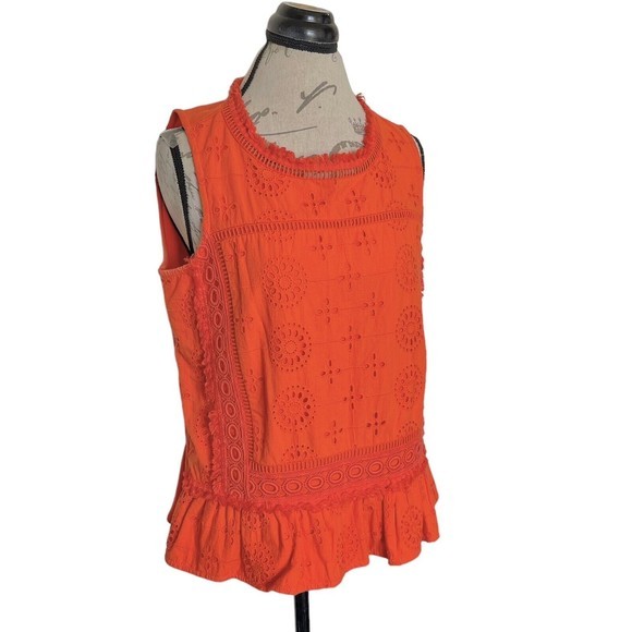 Crown & Ivy Blouse Crochet Ruffle Boho Frayed Rodeo Size PM Petite Medium - Picture 2 of 12